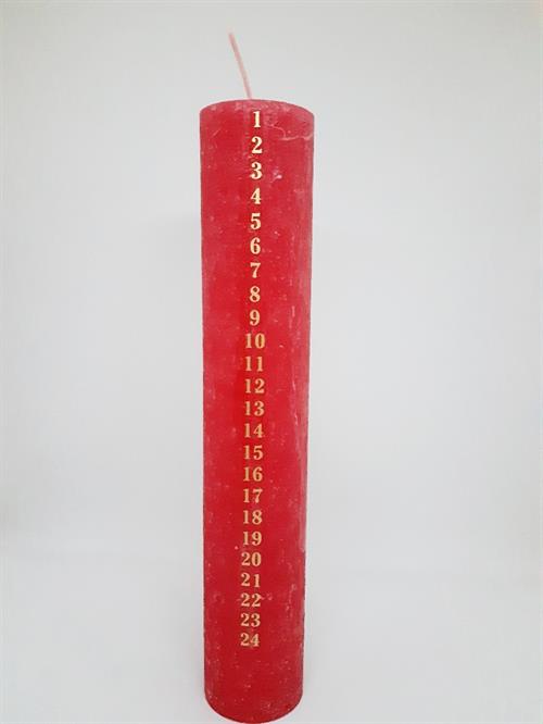 Kalenderlys Ø4,5 højde 25cm Rød m/Guld